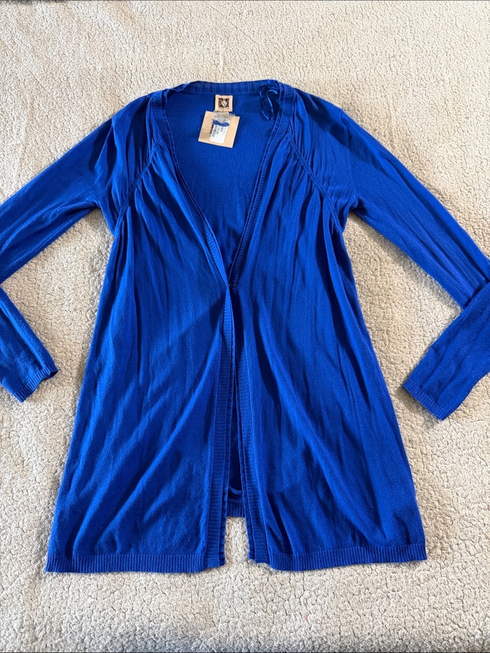 Anne Klein Chelsea Cobalt Blue Long One Button Cardigan Medium New
